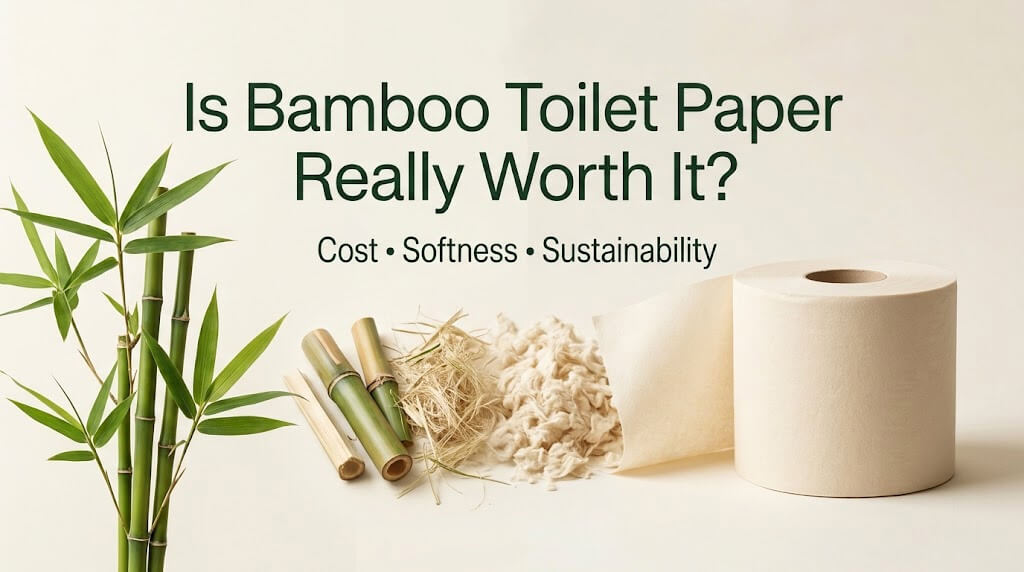 Bamboo toilet paper made from renewable bamboo fiber compared with traditional wood-based toilet paper.