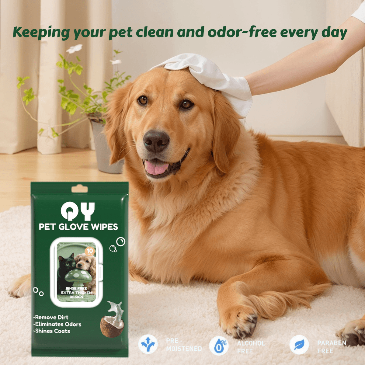 pet glove wipes daily cleaning rinse free extra thick design alcohol free paraben free moistened