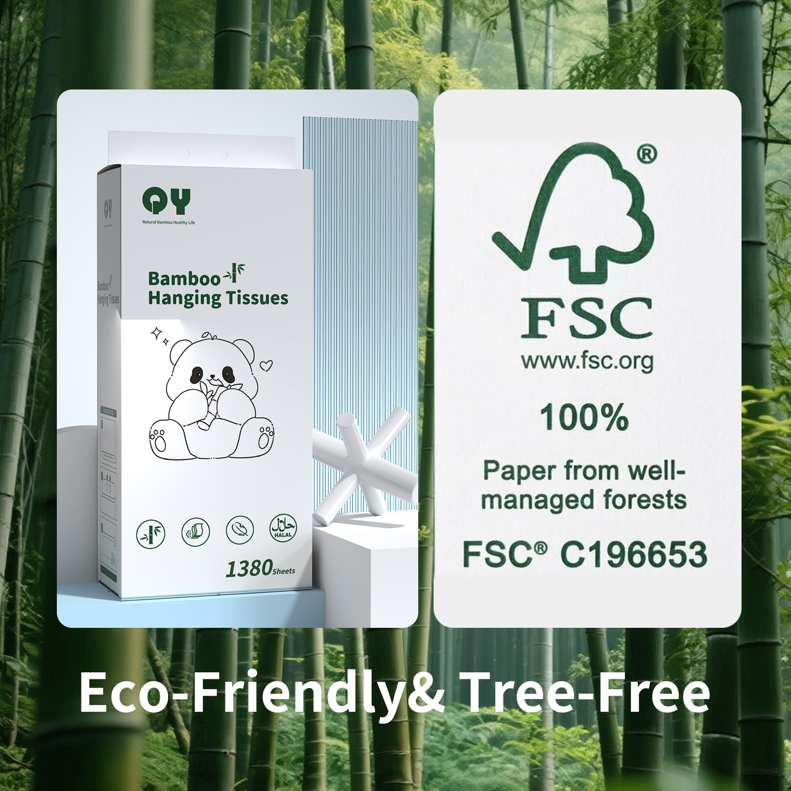 bamboo hanging tissues FSC certified 1380 sheets eco-friendly tree-free from well-managed forests FSC C196653