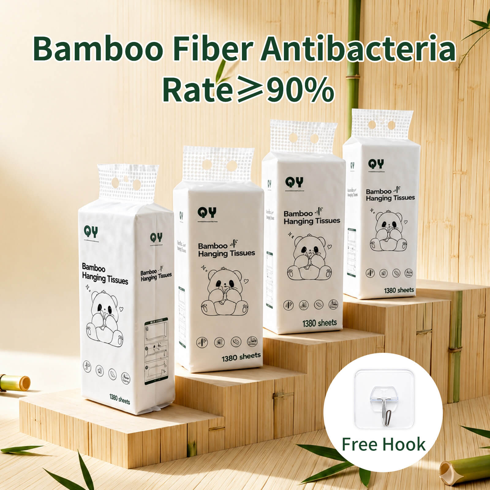 bamboo hanging tissues bamboo fiber antibacteria rate over 90 percent 1380 sheets free hook