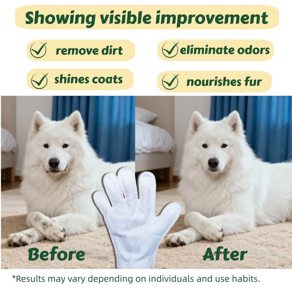 pet glove wipes before and after visible improvement remove dirt eliminate odors shine coats nourish fur