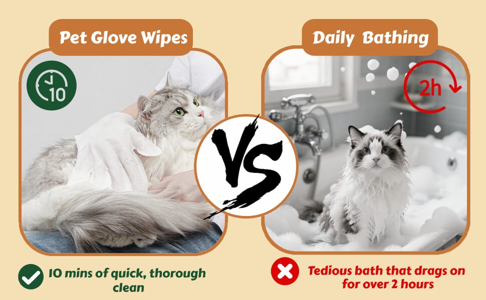 pet glove wipes daily bathing 10 minutes quick thorough clean vs 2 hours tedious bath time saving