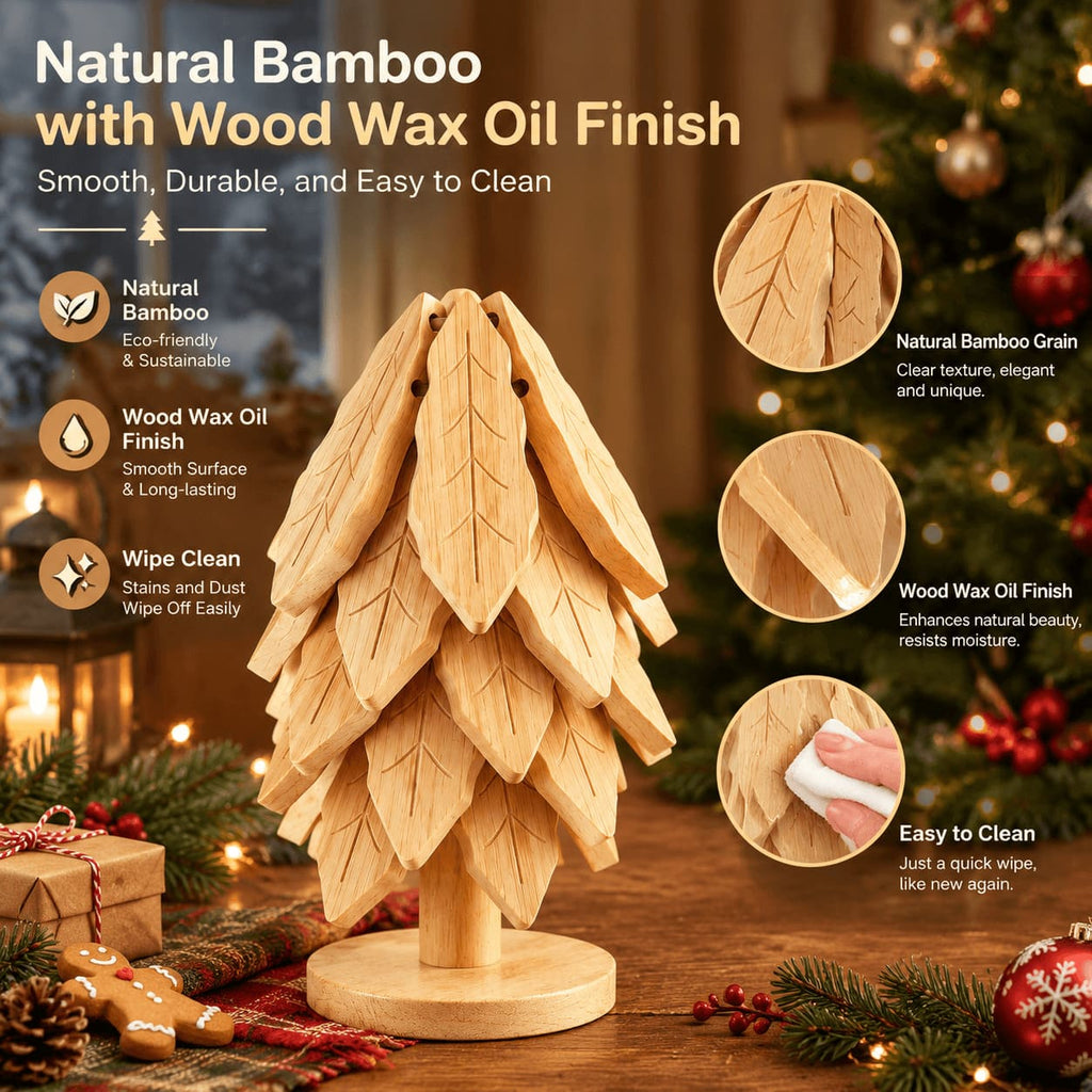 Natural bamboo trivet with wood wax oil finish, smooth surface, easy to clean, and resistant to moisture.