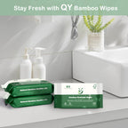 QY bamboo flushable wipes 60 packs FSC certified unscented hypoallergenic naturally derived 20x15 cm sustainable