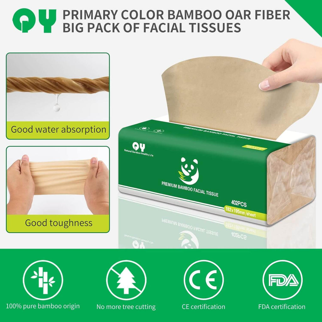 Natural, Bamboo Tissues  |Sensitive Skin | 12 Packs | Qingya