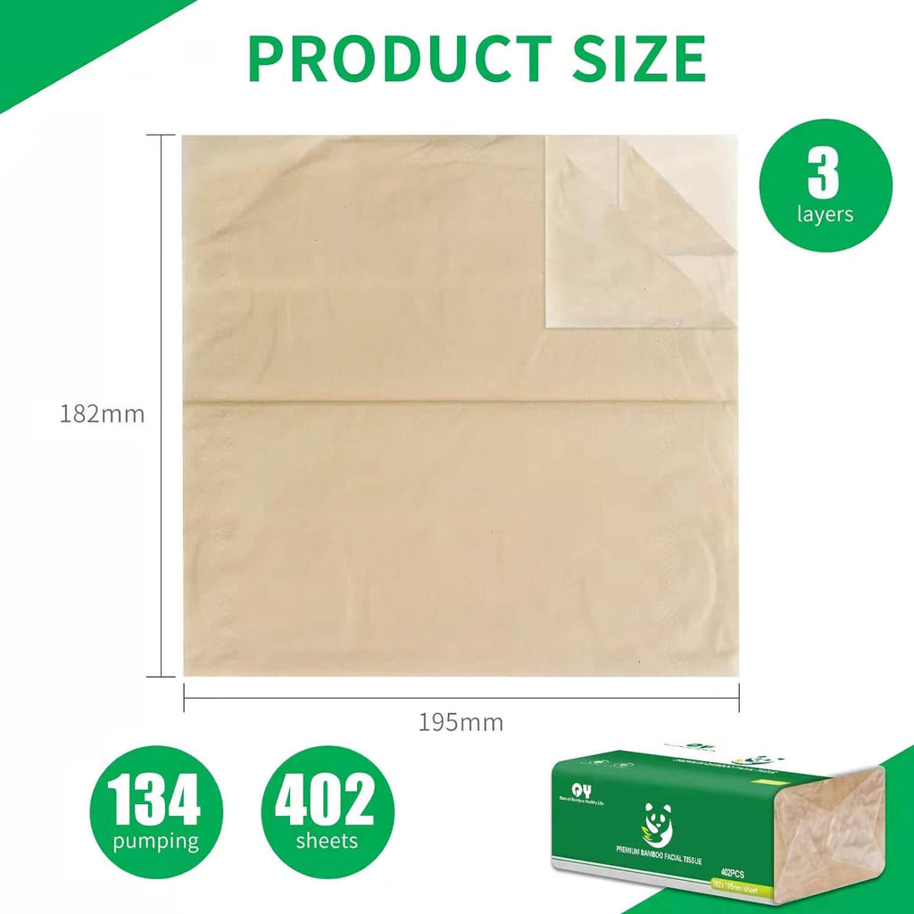 Natural, Bamboo Tissues  |Sensitive Skin | 12 Packs | Qingya