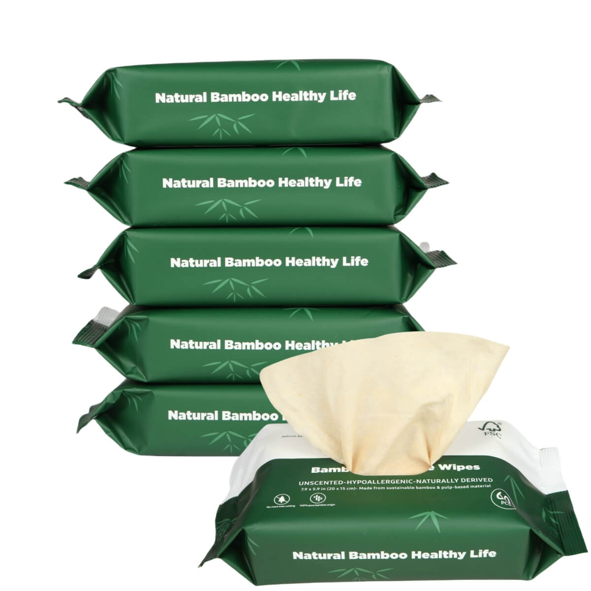 bamboo flushable wipes packaging unscented hypoallergenic naturally derived FSC certified