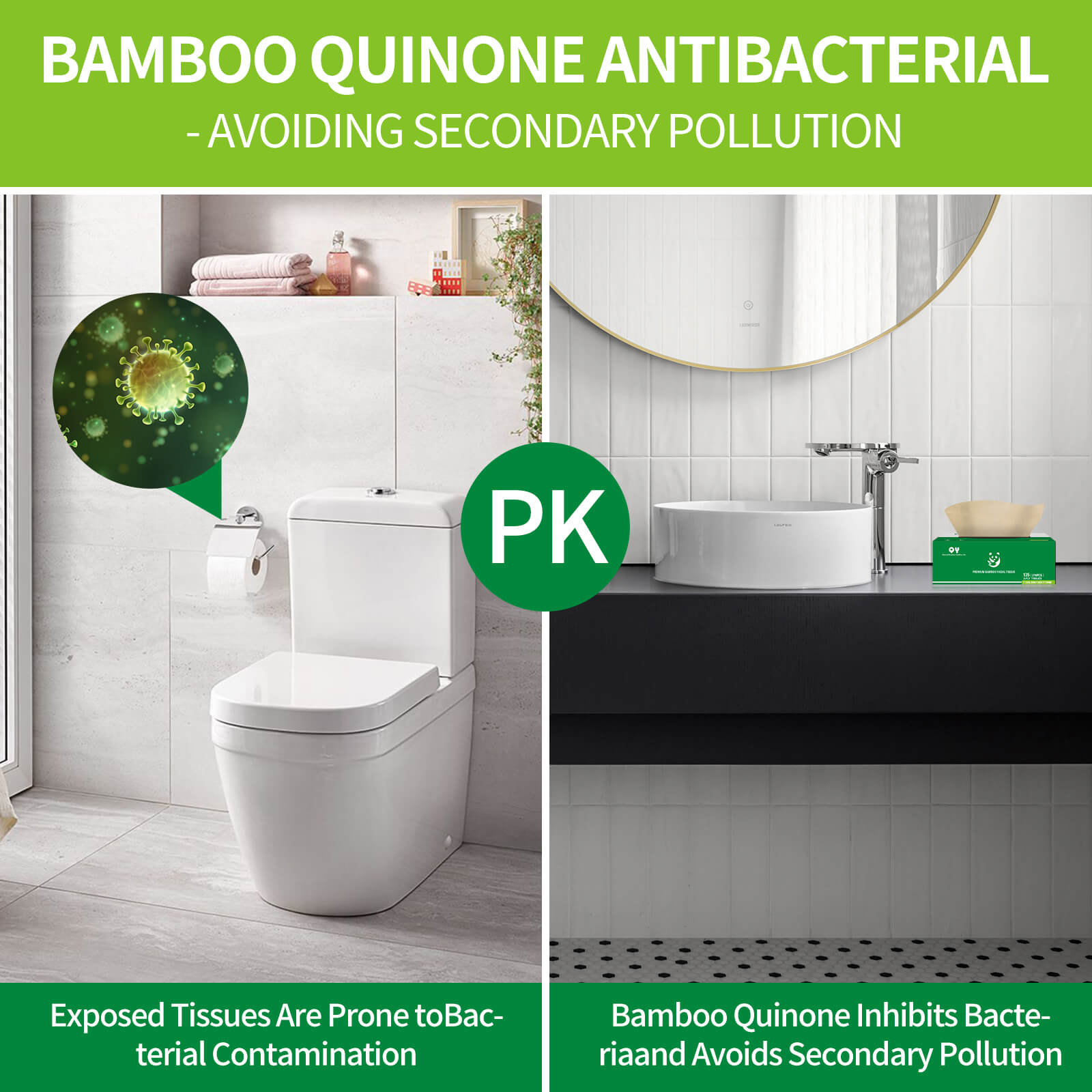 bamboo quinone antibacterial protection exposed tissues prone to bacteria vs bamboo quinone inhibits bacteria avoiding secondary pollution